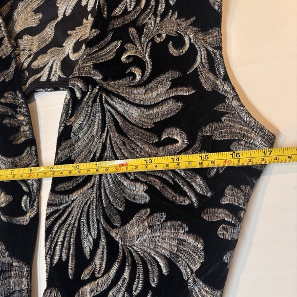 Fashion Nova Black Gold Embroidered Bodycon Midi Dress Plunge Neck Size L - Picture 5 of 10